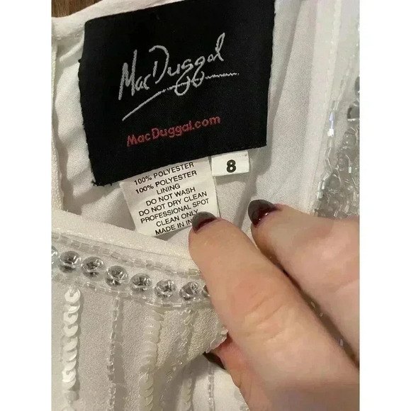 MAC DUGGAL 70260 STRIPED FLORAL EMBELLISHED SLEEVELESS WHITE MIDI DRESS 8 - Picture 11 of 11